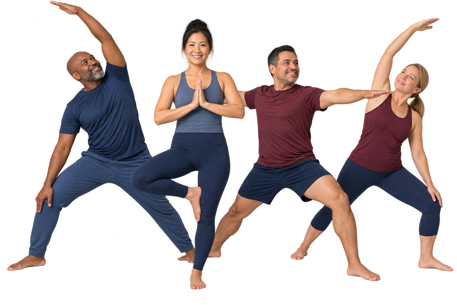 Diverse group enjoying a beginner yoga class