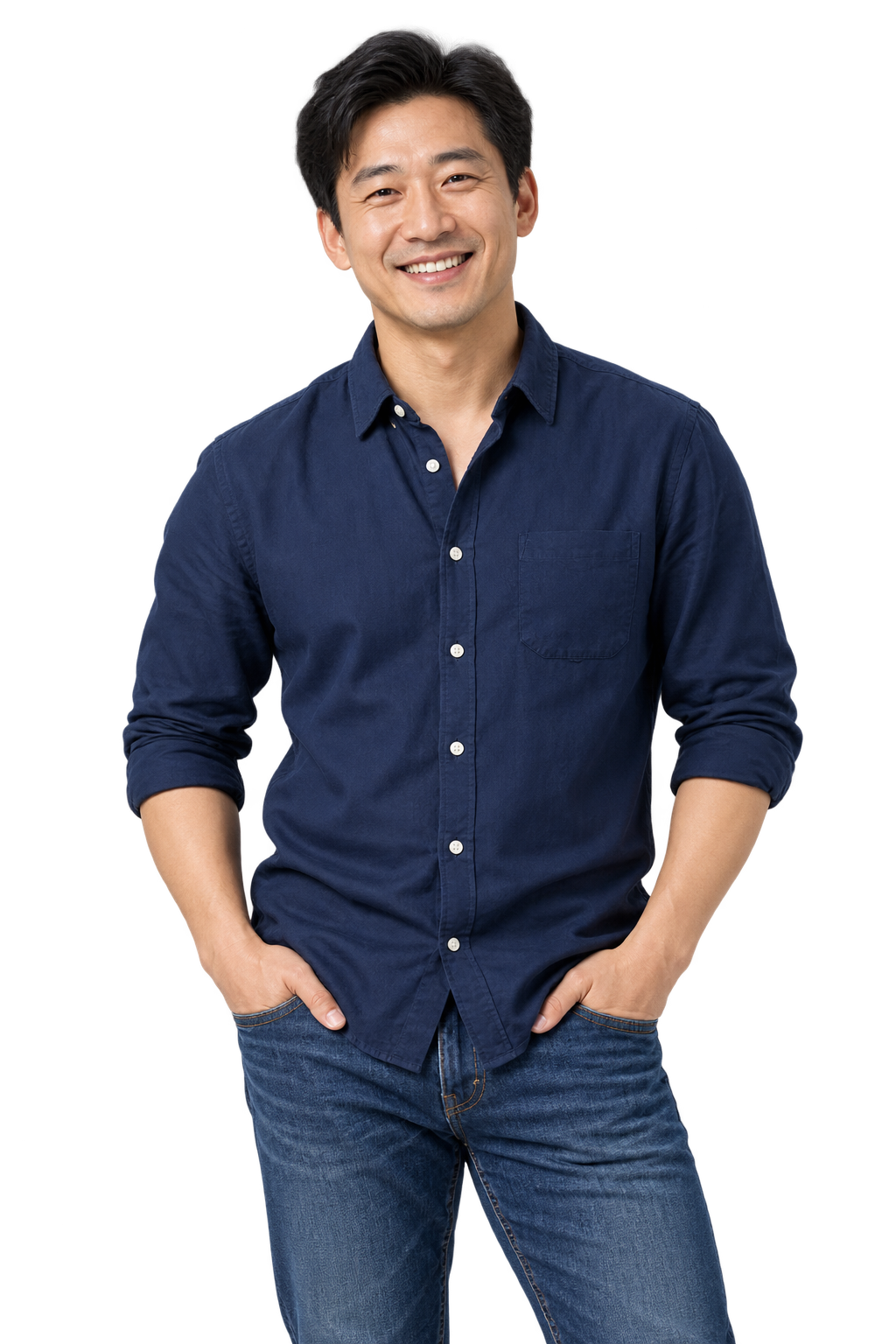 Smiling man in a navy shirt